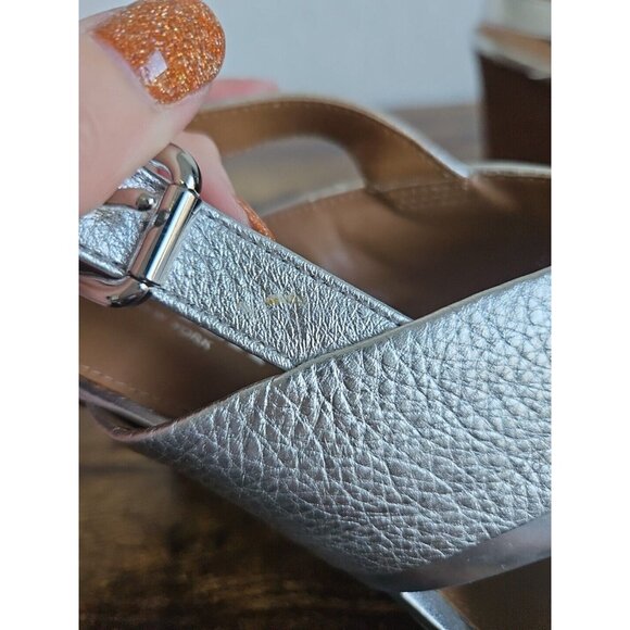 COACH New York Randy Silver Wedge Sandles SZ 6 Sling back holidays party Barbie - Picture 11 of 13